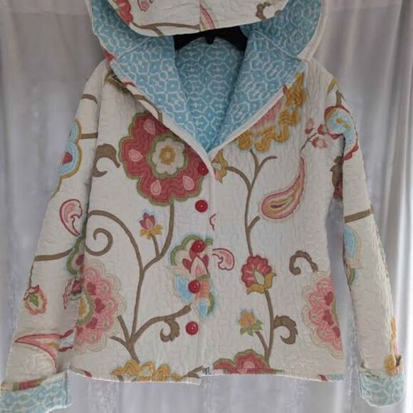 Handmade Floral Vintage Quilt Coat Jacket Upcycled One of a Kind - Picture 1 of 9